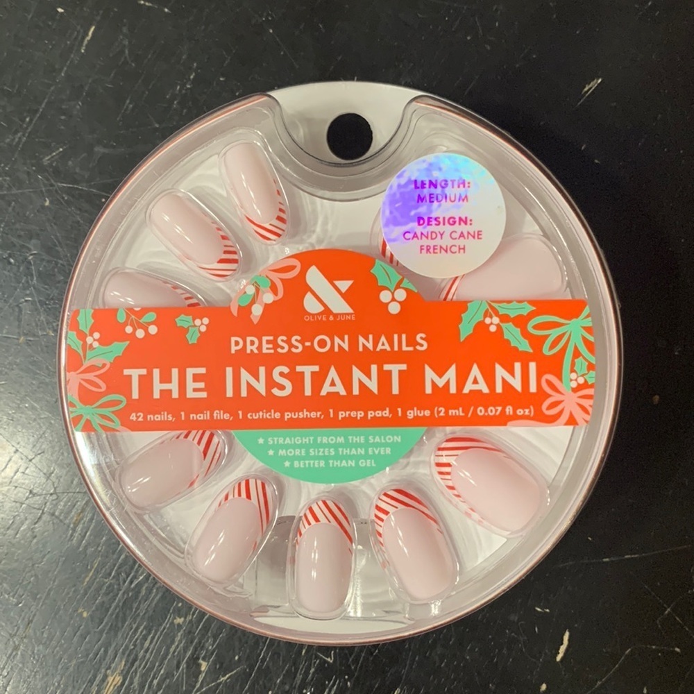 Olive & June press-on nails the instant mani 42 nails candy cane French tips